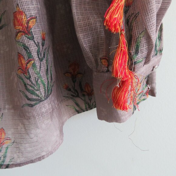 SACHIN + BABI Acacia Floral Tasseled Sheer Boho Blouse - Size S - Picture 7 of 15